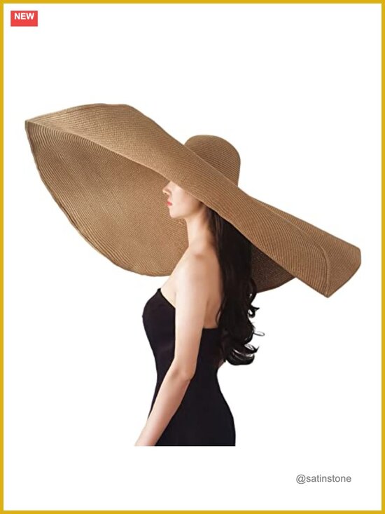 Oversized Floppy Straw Sun Hat with Adjustable Straps, UPF 50+ Foldable Beach